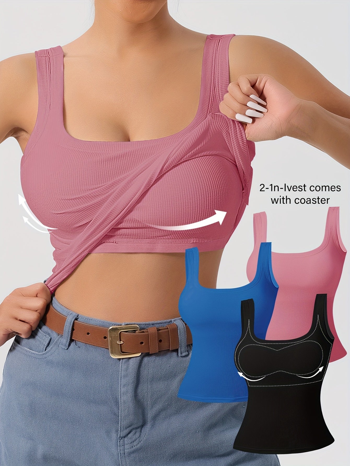 Women's 3Pcs U-Back Tank Tops With Removable Pads