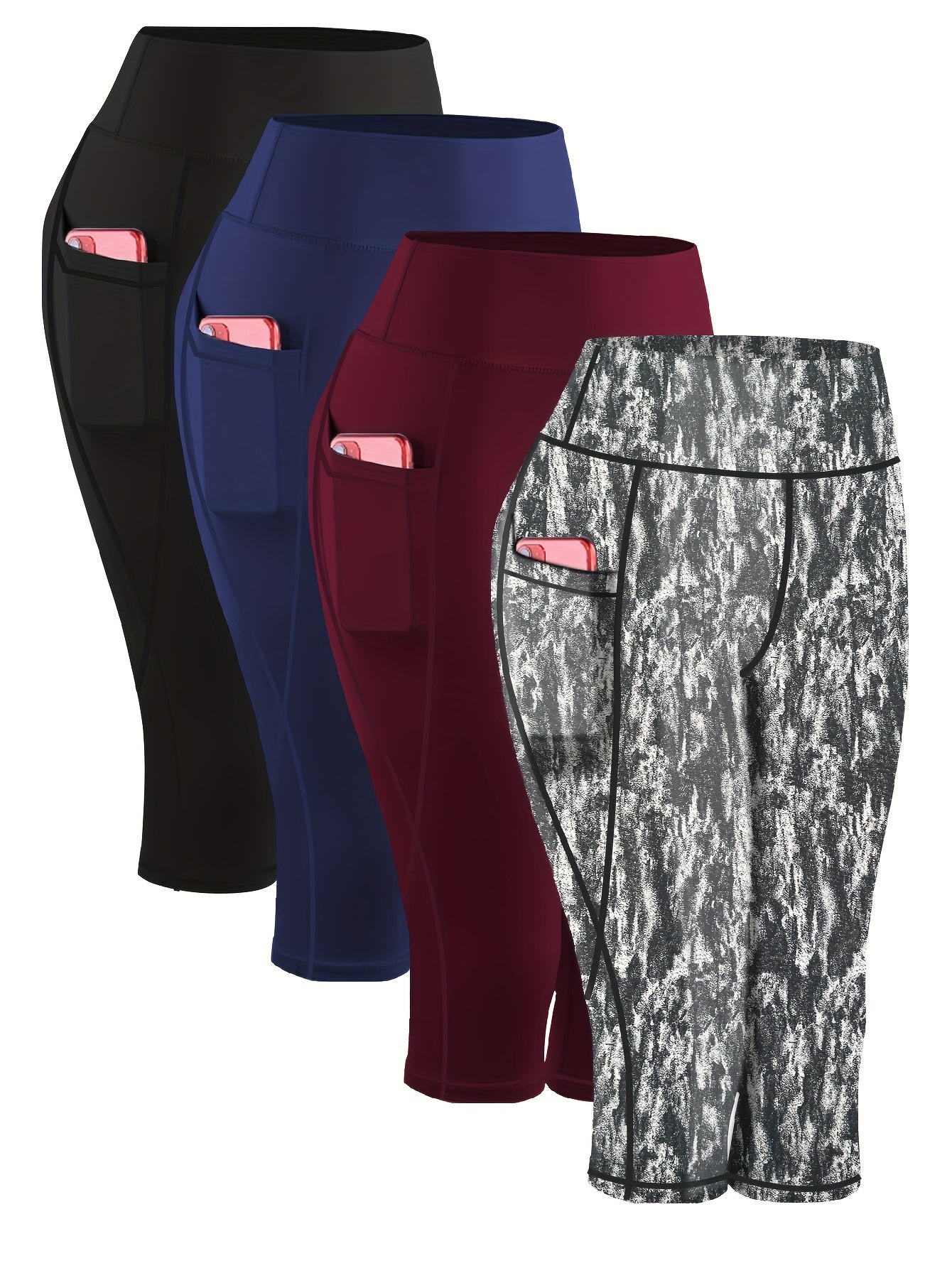 4pcs Plus-Size Women's Capri Yoga Leggings