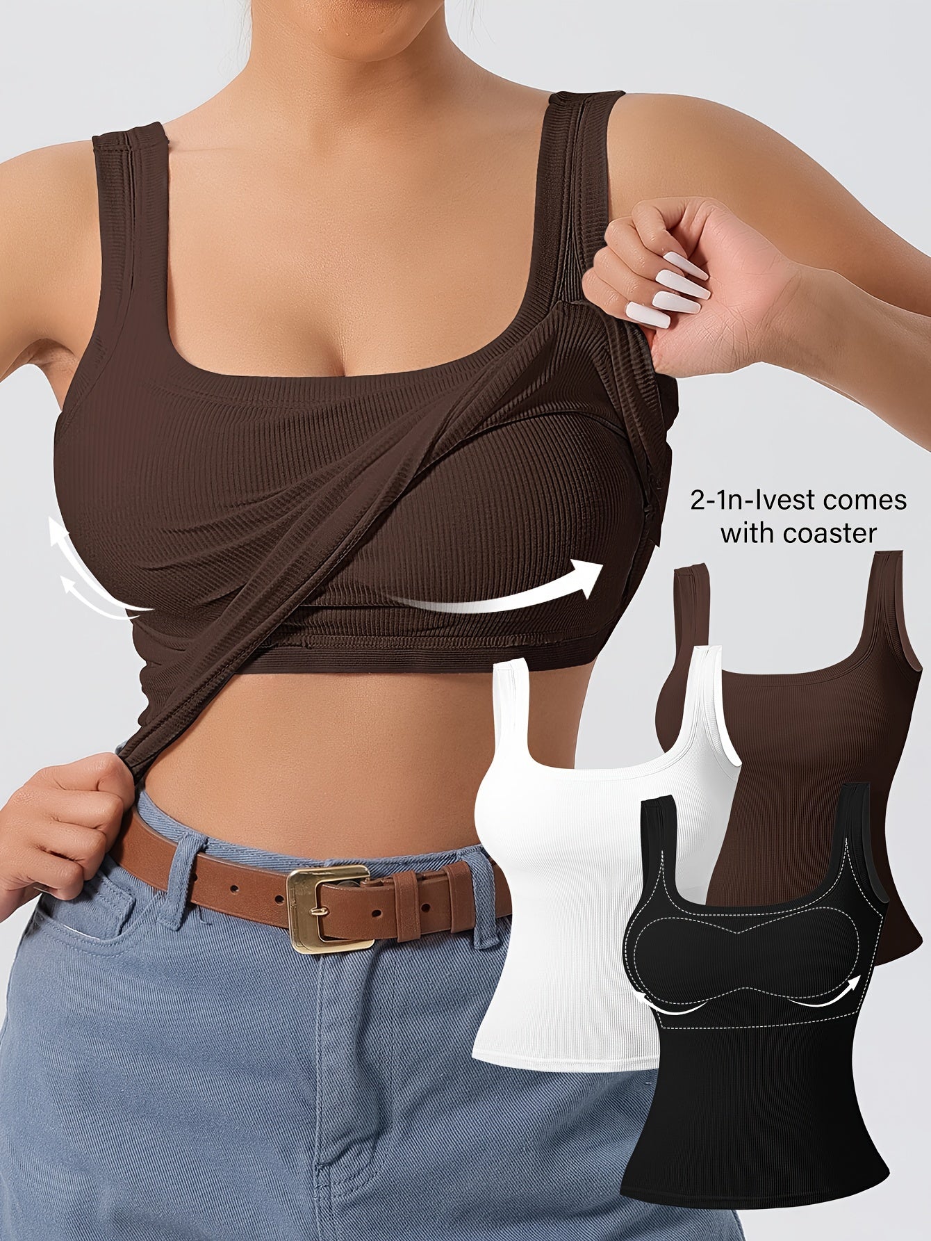 Women's 3Pcs U-Back Tank Tops With Removable Pads