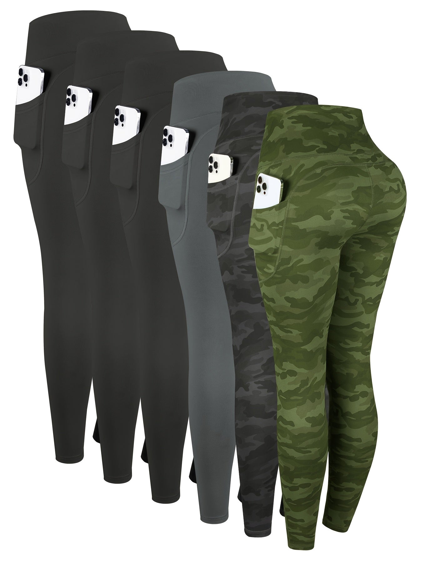 6pcs High Waisted Yoga Leggings With Pockets
