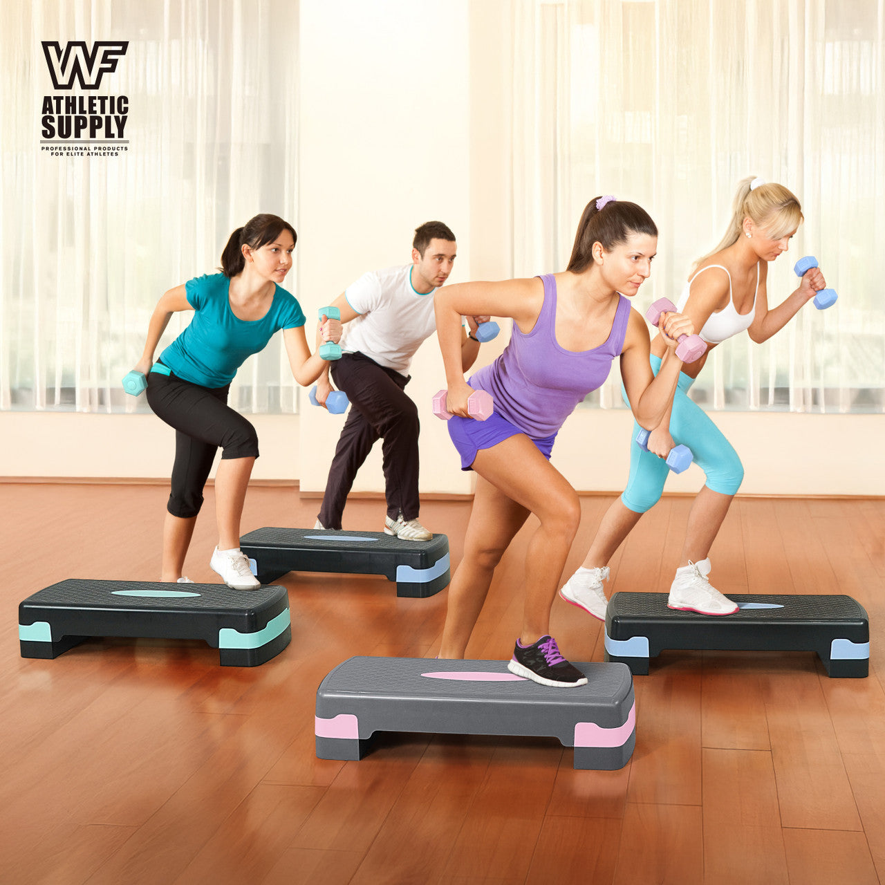 Adjustable Height Aerobic Stepper Set with 2 Dumbbells & Measuring Tape