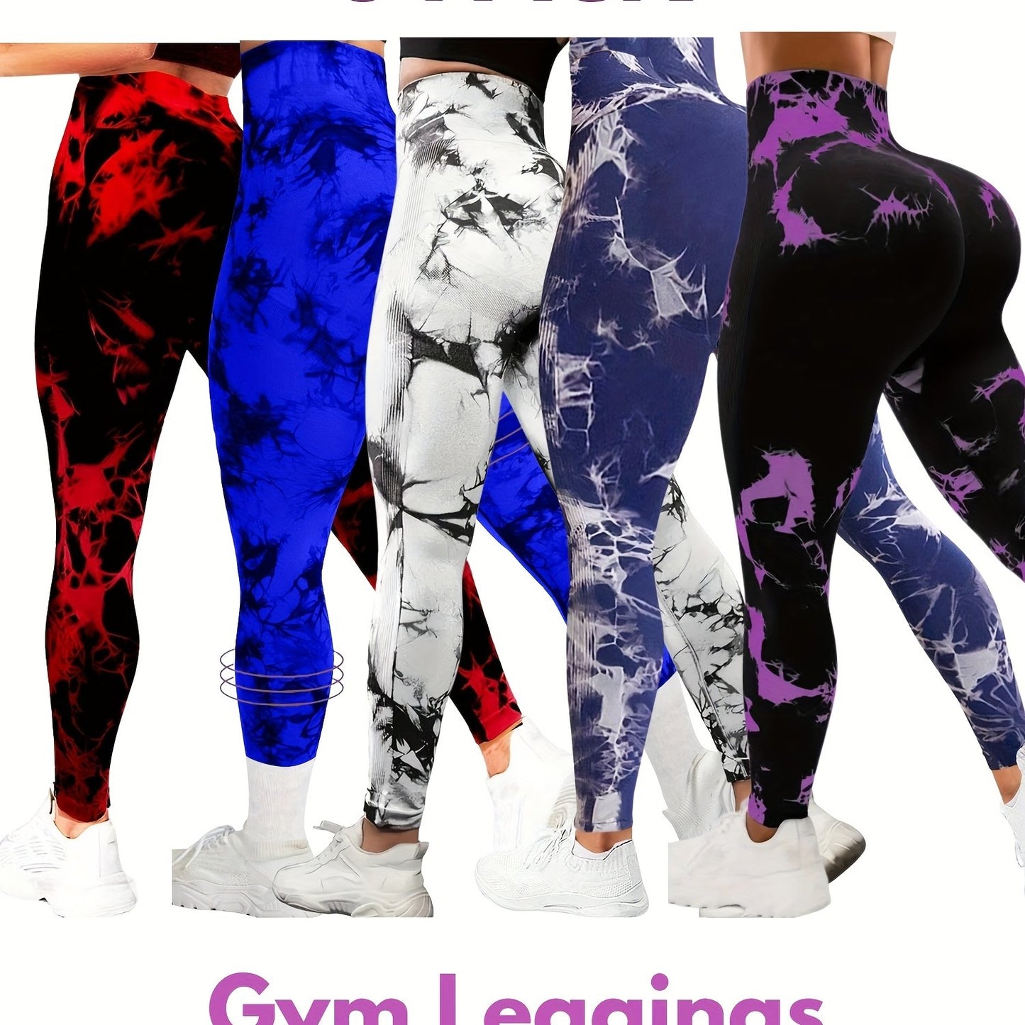 5pcs High-Waisted Tie-Dye Tummy Control, Yoga Leggings