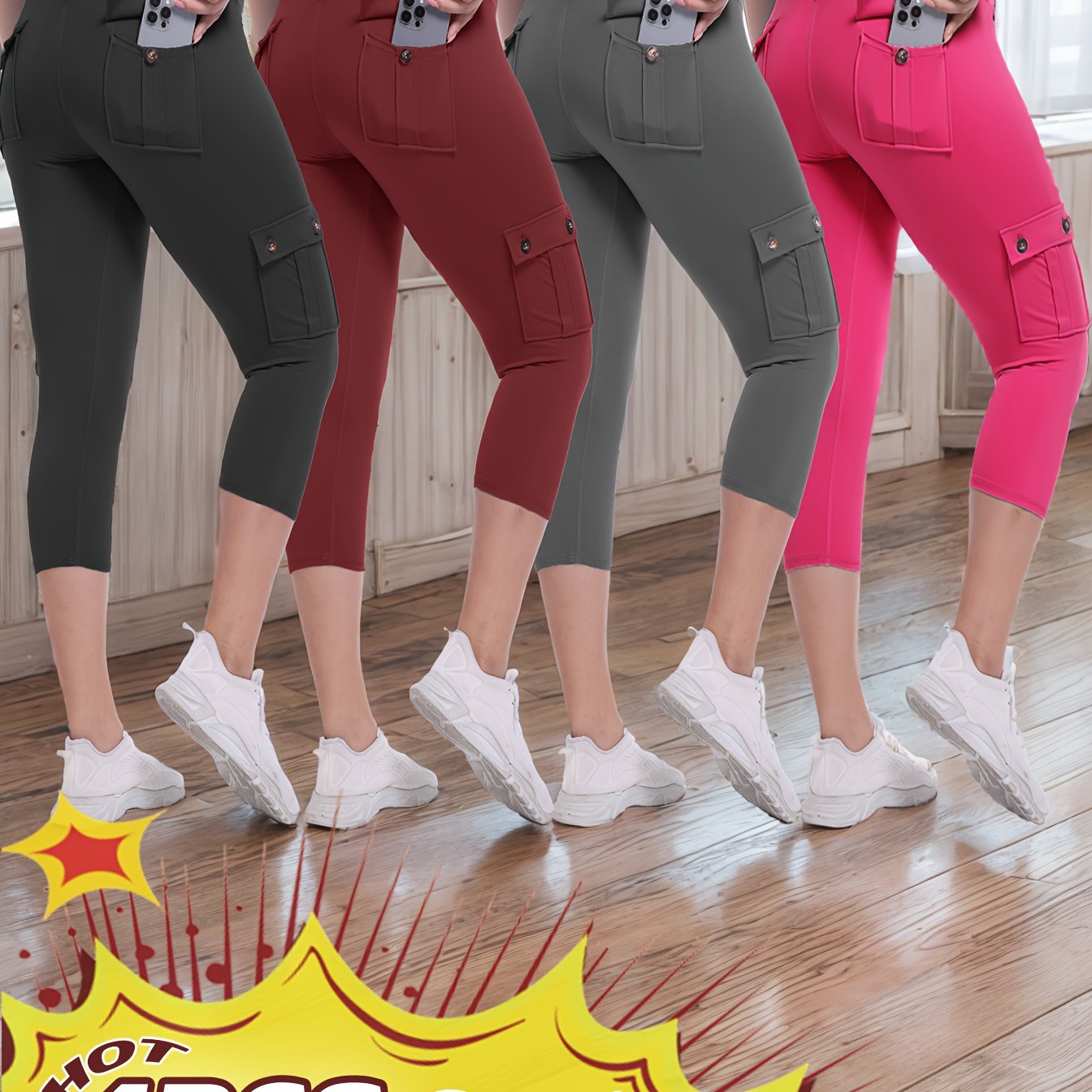 4pcs  High Waist Yoga Capri Pants