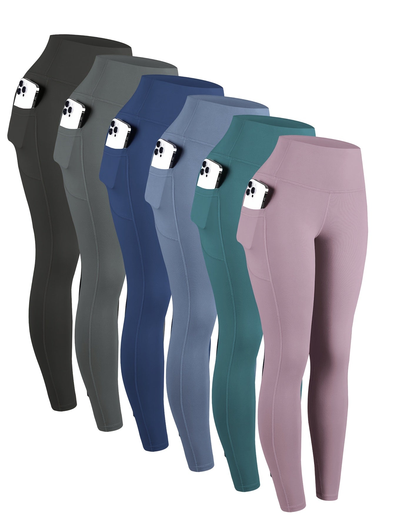 6pcs High Waisted Yoga Leggings With Pockets