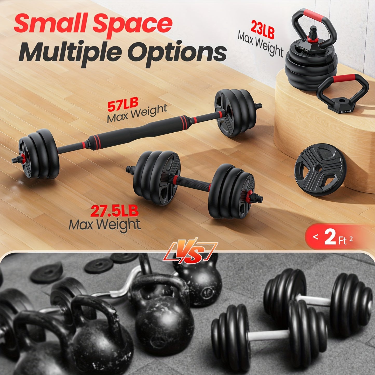 6-in-1 Adjustable Dumbbell Set - 20/35/55/70/90LBS Iron Free Weights