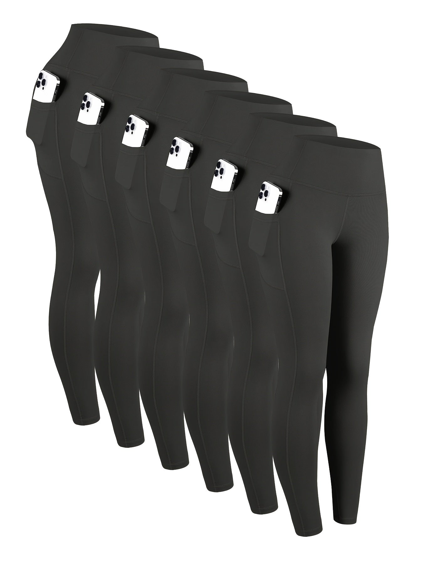 6pcs High Waisted Yoga Leggings With Pockets