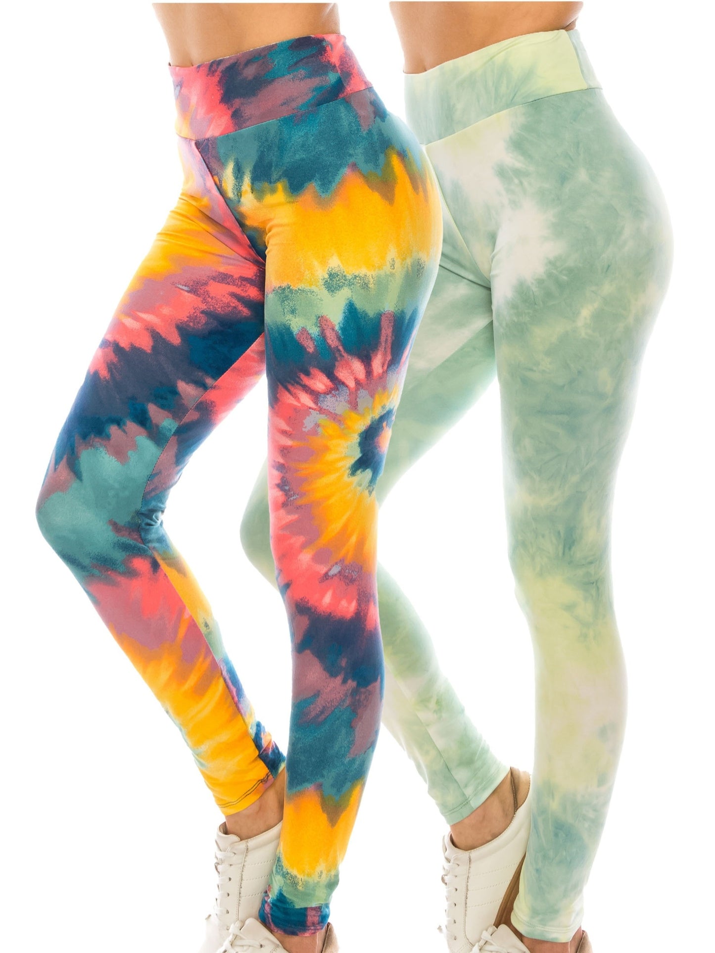 2 PACK Women's High Waist Stretched Soft Slim Tie Dye Leggings