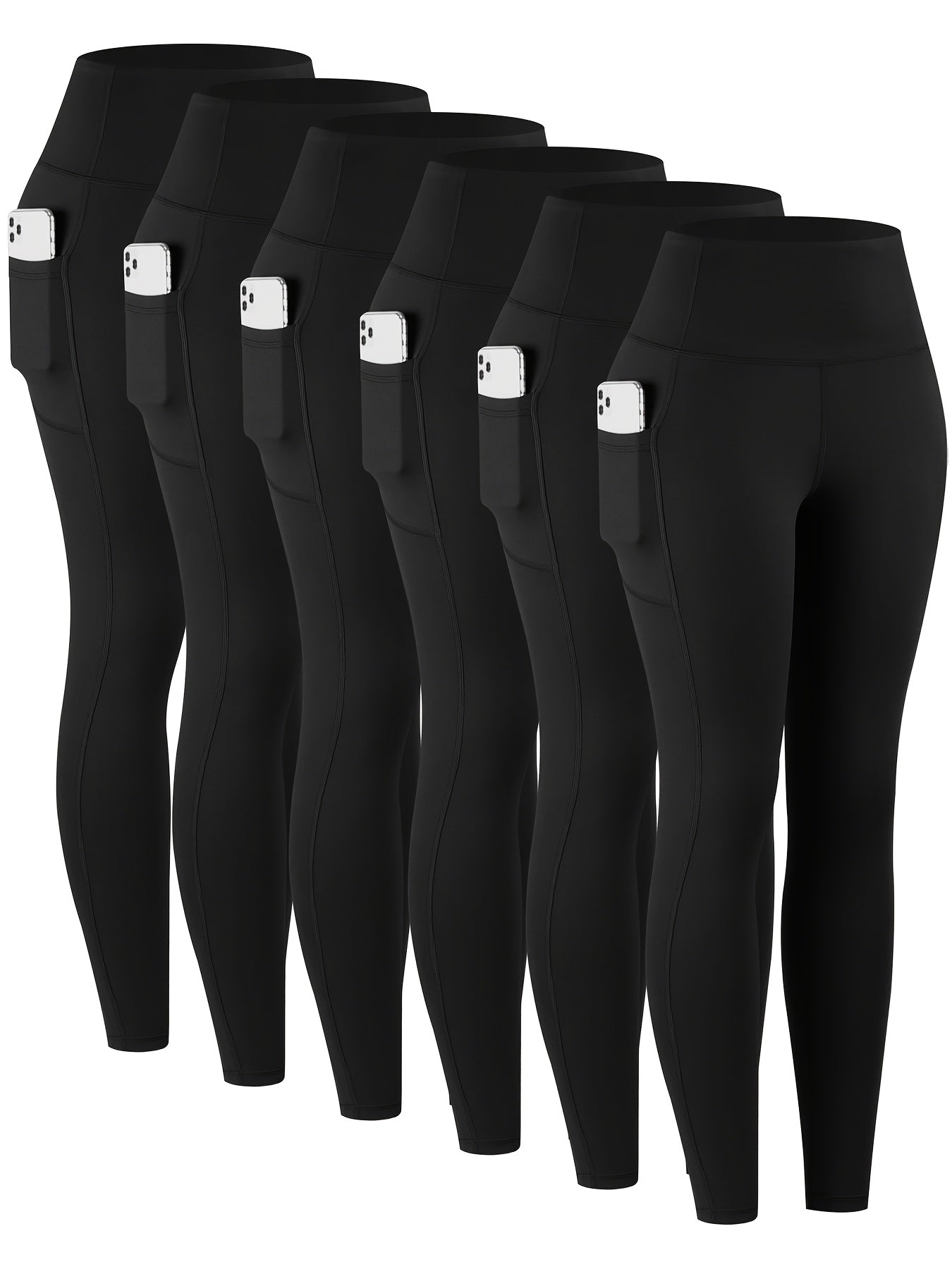 6pcs High Waisted Yoga Leggings With Pockets