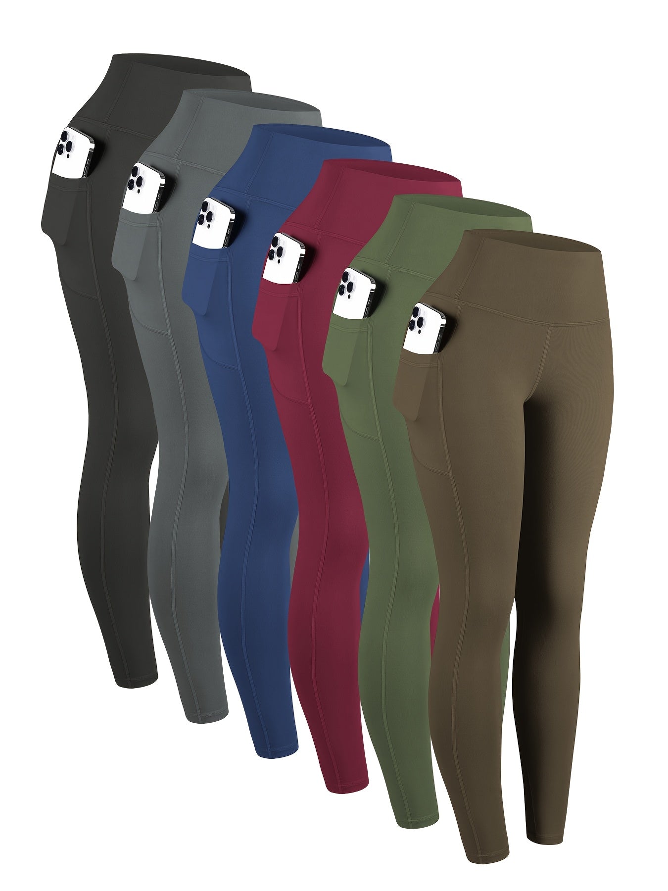 6pcs High Waisted Yoga Leggings With Pockets