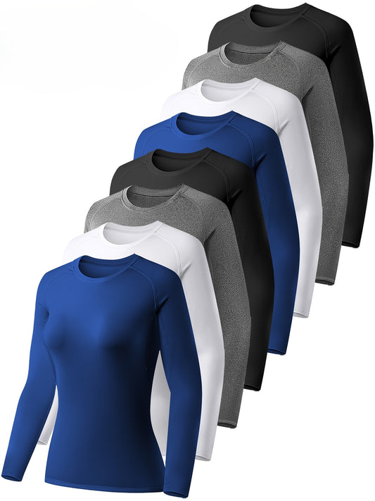 8pcs Women's Performance Compression Long Sleeve Athletic Tops