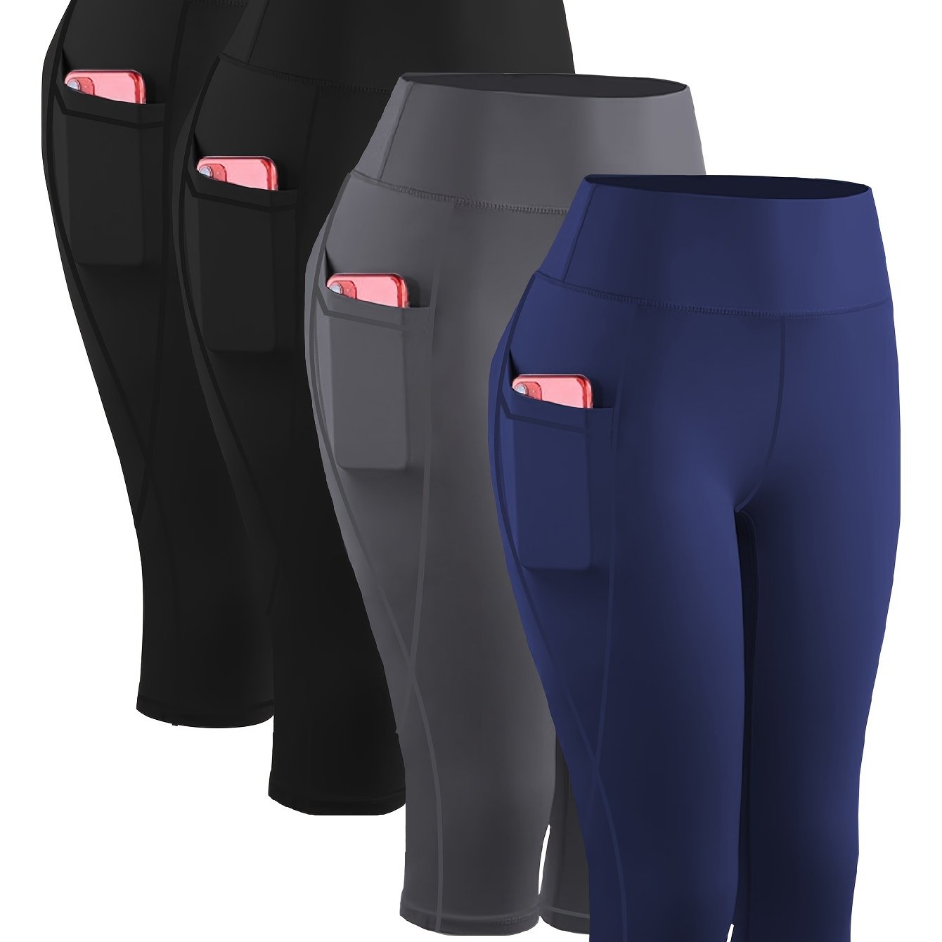 4pcs Plus-Size Women's Capri Yoga Leggings