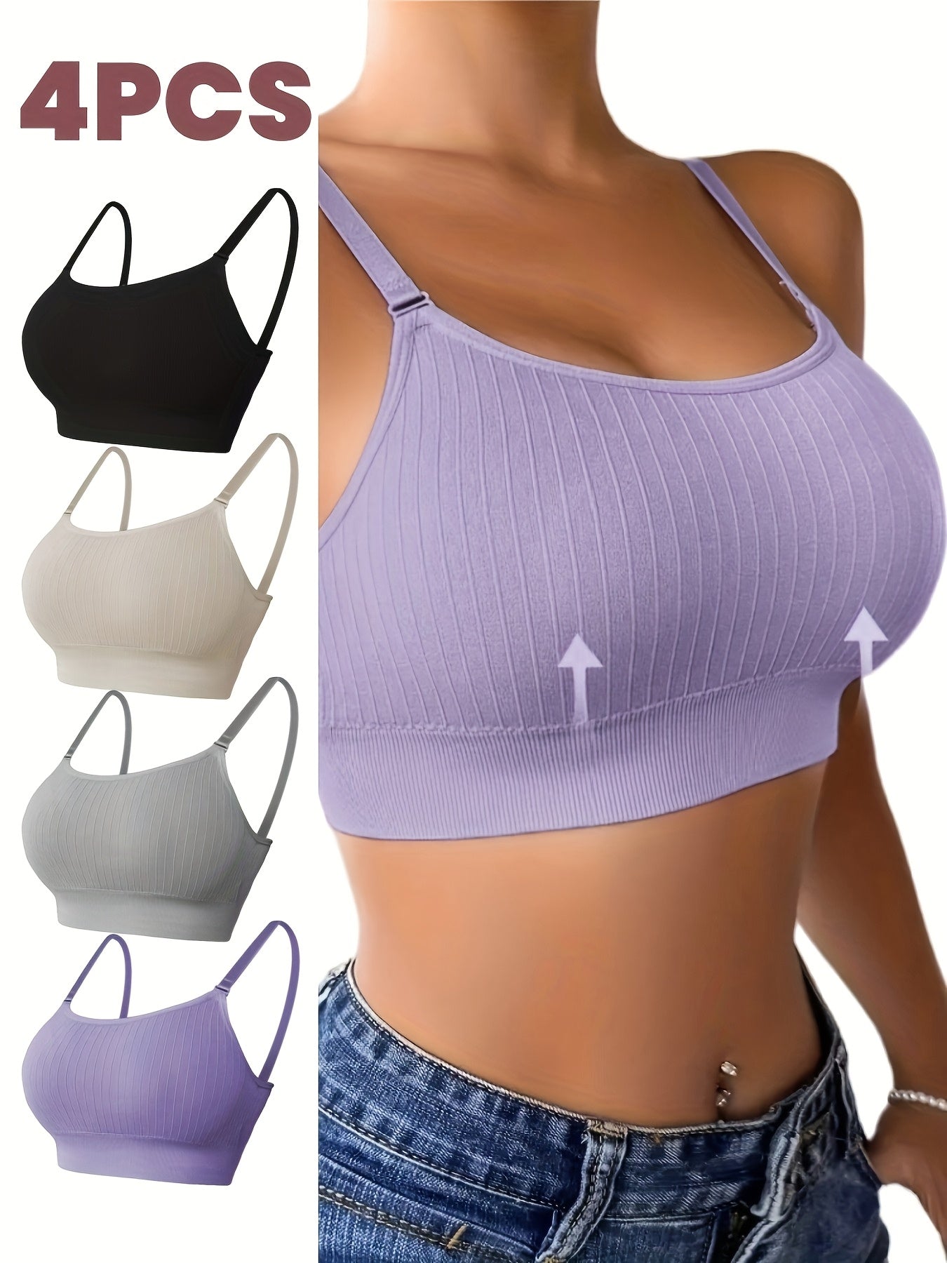 4pcs Women's U Back Sports Bra with Adjustable Straps And Removable Padded Bra