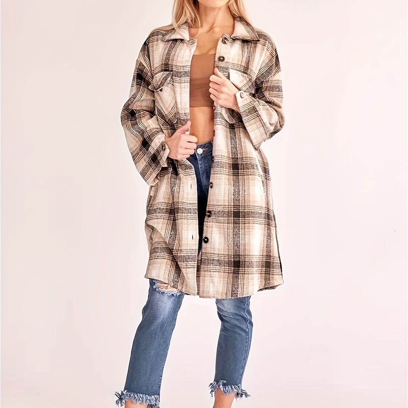 Classic Mid-Length Buffalo Plaid Shirt Jacket