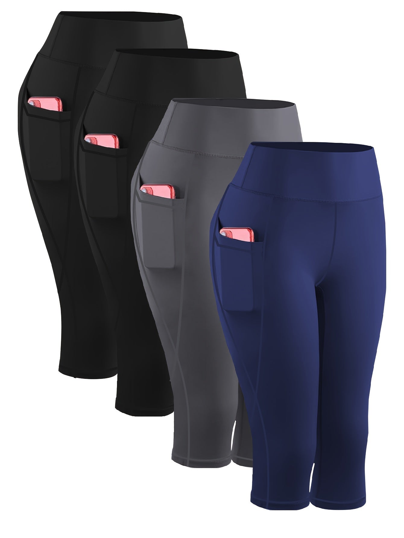 4pcs Plus-Size Women's Capri Yoga Leggings