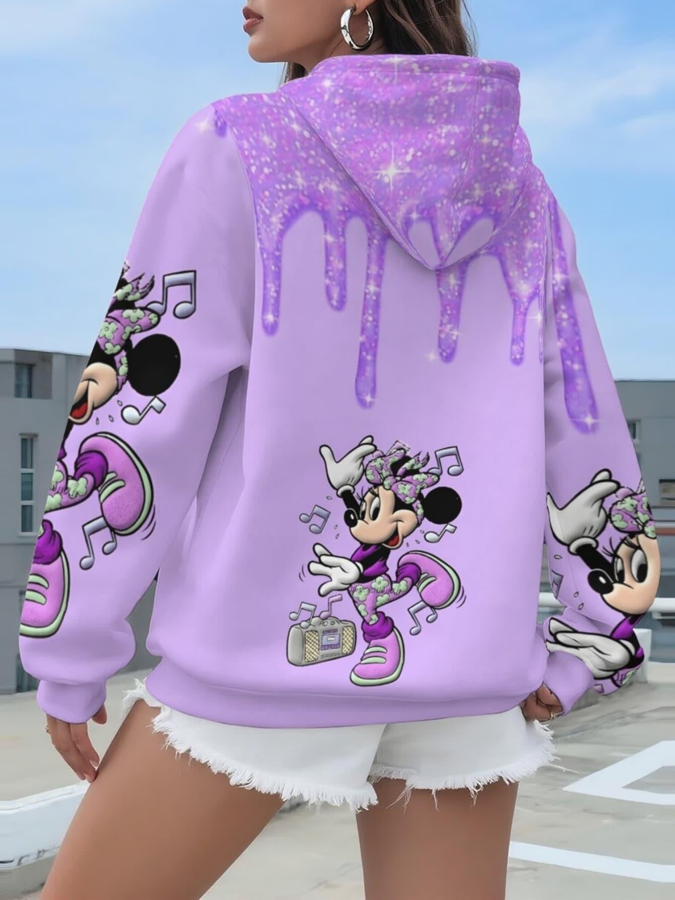 Women's Hoodie - Shiny Purple with Minnie Mouse & Musical Notes