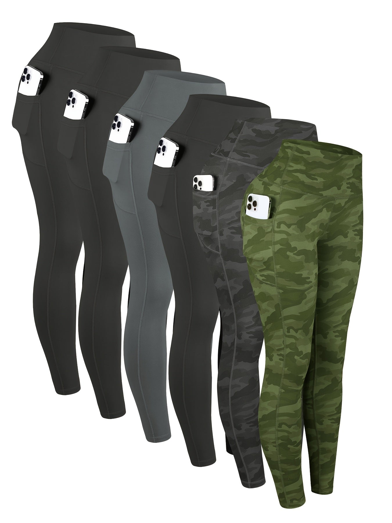 6pcs High Waisted Yoga Leggings With Pockets