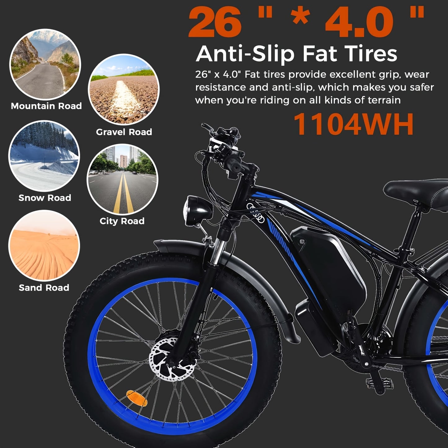 Adult Off-Road , Fat Tire E-Bike 1104WH Battery