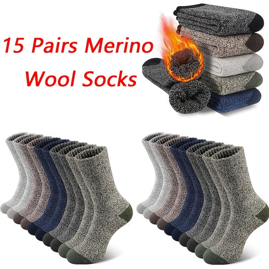 15 Pairs Men'S Merino Wool Blend Socks, T