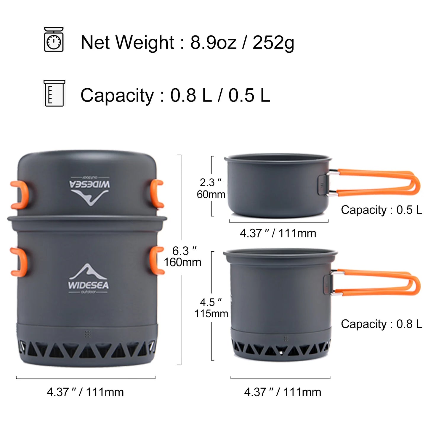 Camping 1.3L 2.3L Cookware Outdoor Cooking Set