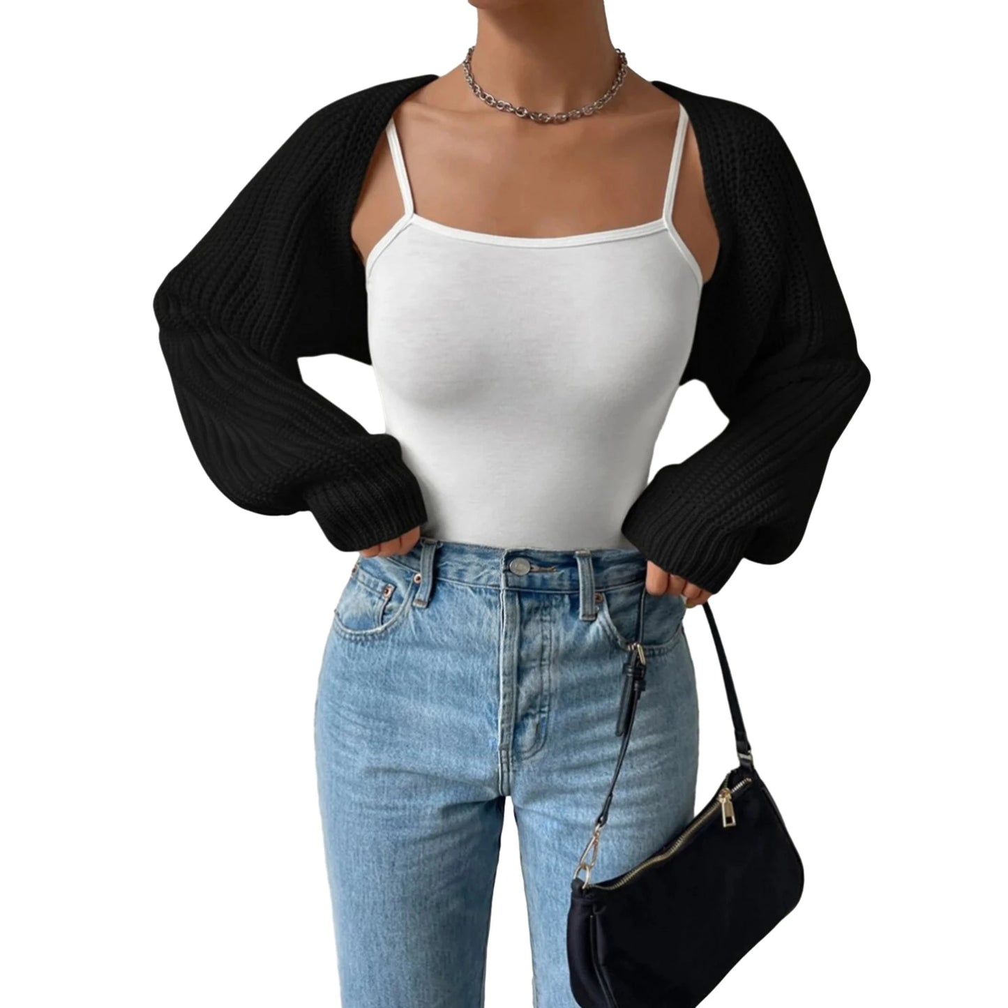 Women s Open Front Cropped Cardigan Long Sleeve