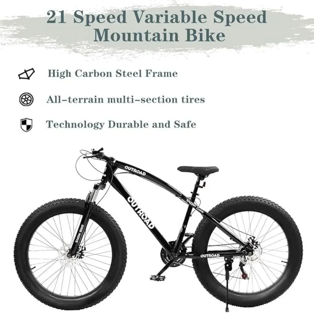 Outroad Fat Tire Mountain Bike with 26 inch Wheels 21 Speed