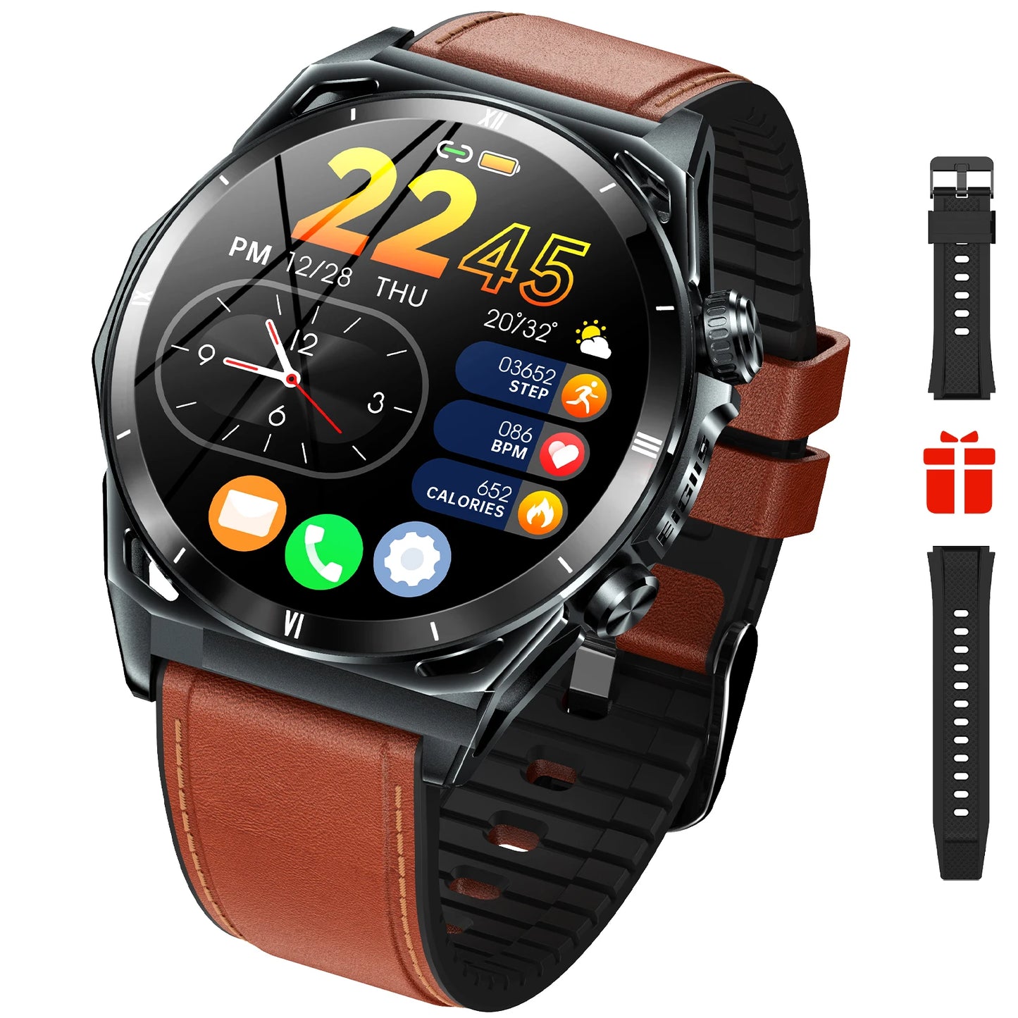 Men Black Sports Watch KE Series Bluetooth Call Health Monitor IP68 Waterproof