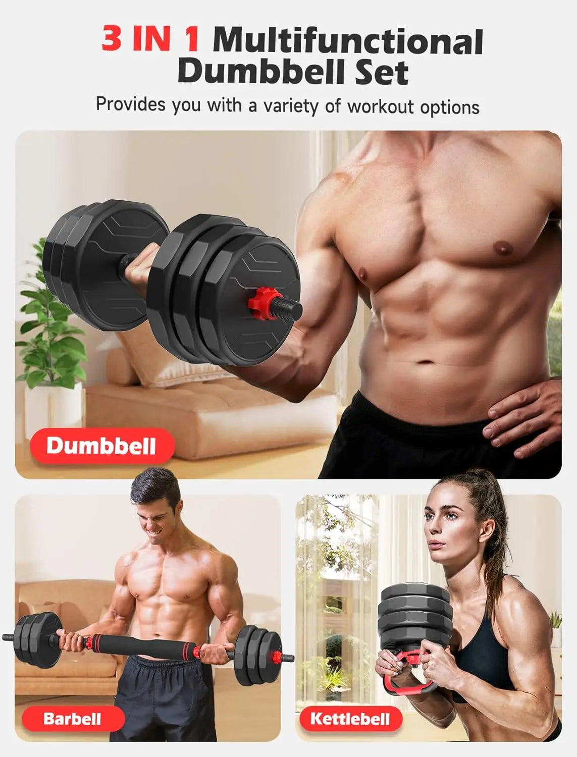 Dumbbells Set, 55/70/90lbs Free Weight Set