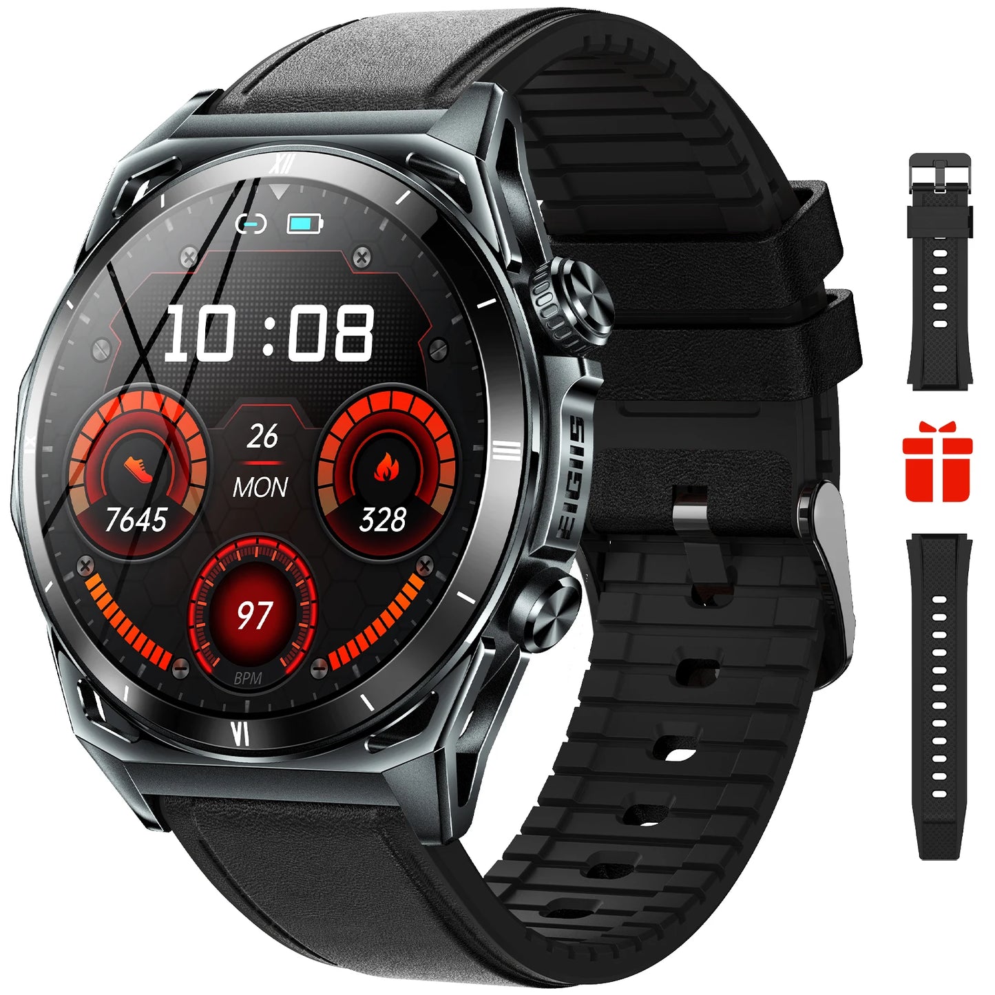 Men Black Sports Watch KE Series Bluetooth Call Health Monitor IP68 Waterproof