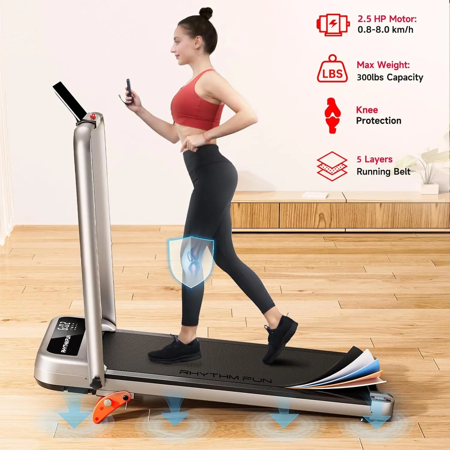 Incline Foldable Treadmill, Walking Pad with Handle Bar 3 Level Incline,