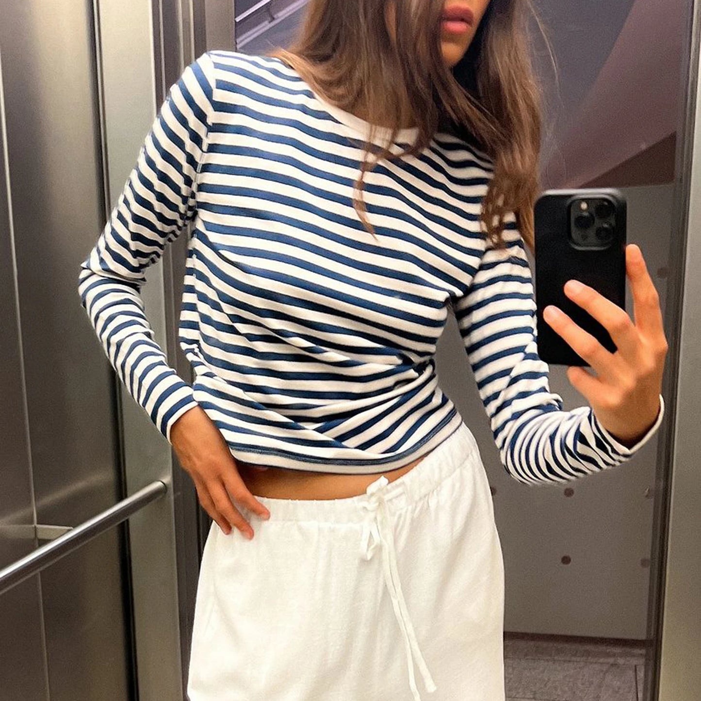 Women Stripe Long Sleeve Shirts