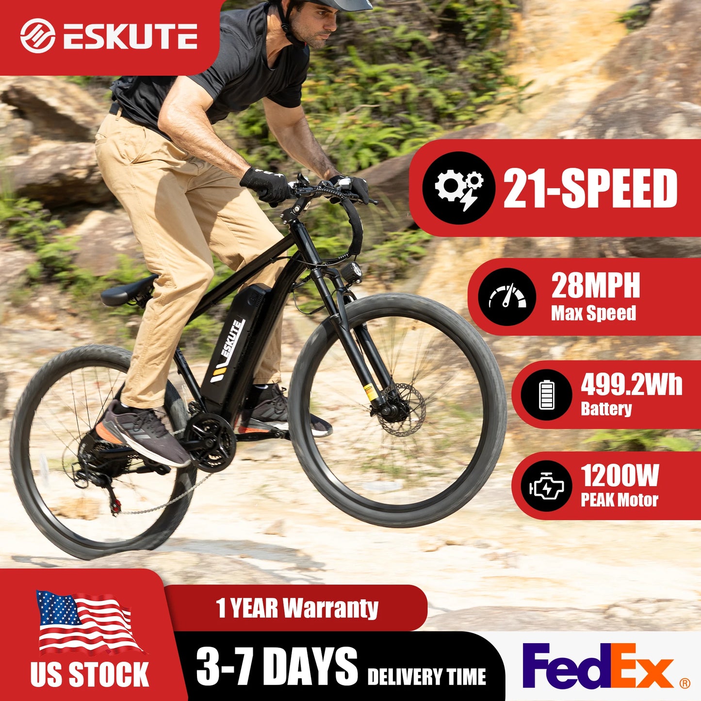 Electric Bicycle  – 21-Speed Gear 27.5" Mountain Bike