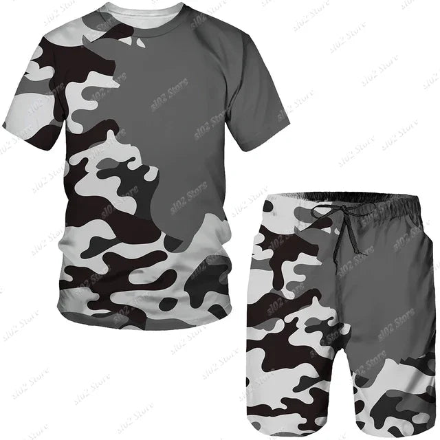 New Summer Camouflage Men's T-Shirt Shorts Tracksuit