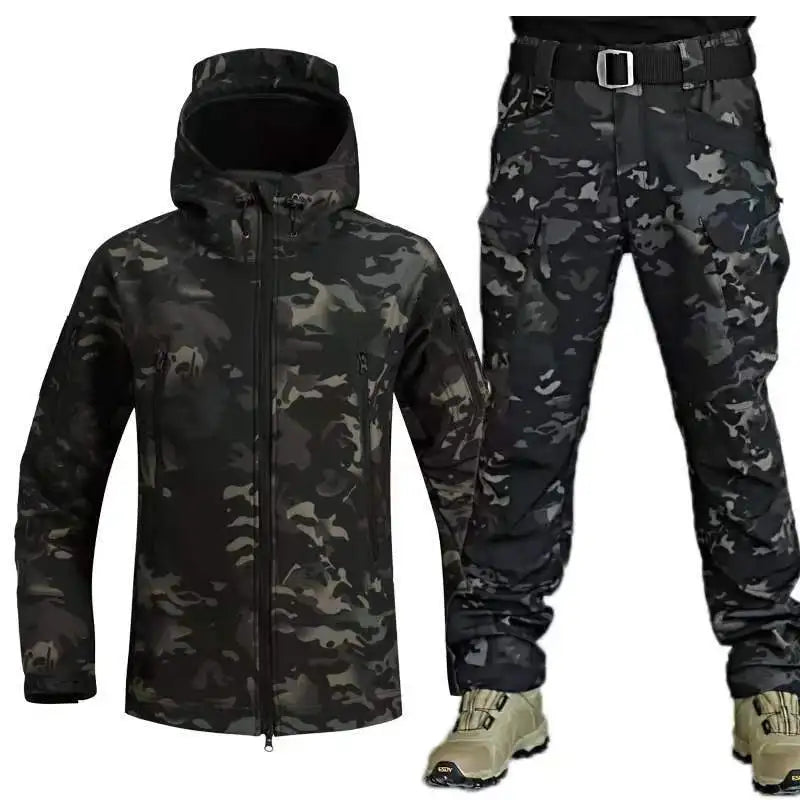 Outdoor Shark Skin Warmth Jackets Pants Set Men