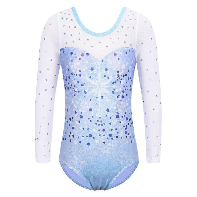 Girls Long Sleeve Mesh Patchwork Leotards