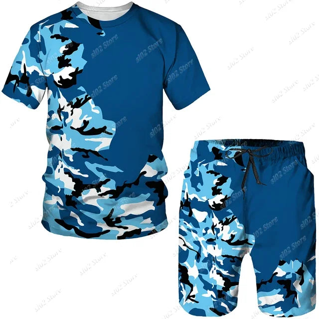 New Summer Camouflage Men's T-Shirt Shorts Tracksuit