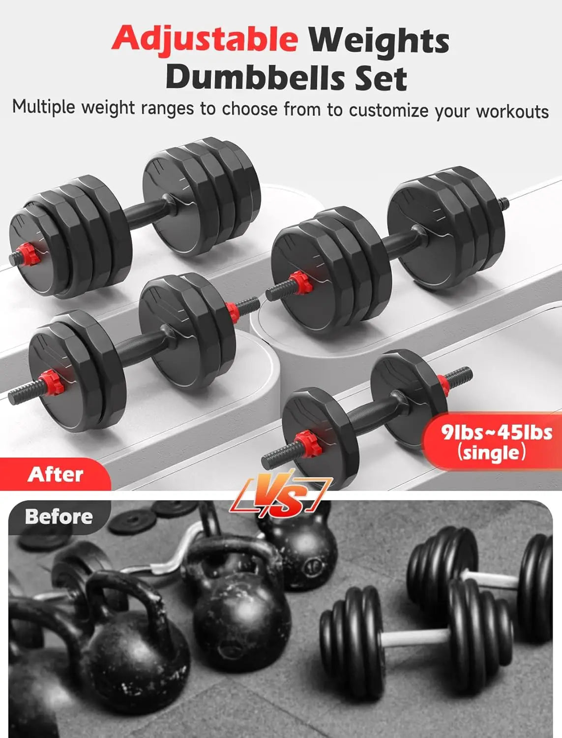 Dumbbells Set, 55/70/90lbs Free Weight Set