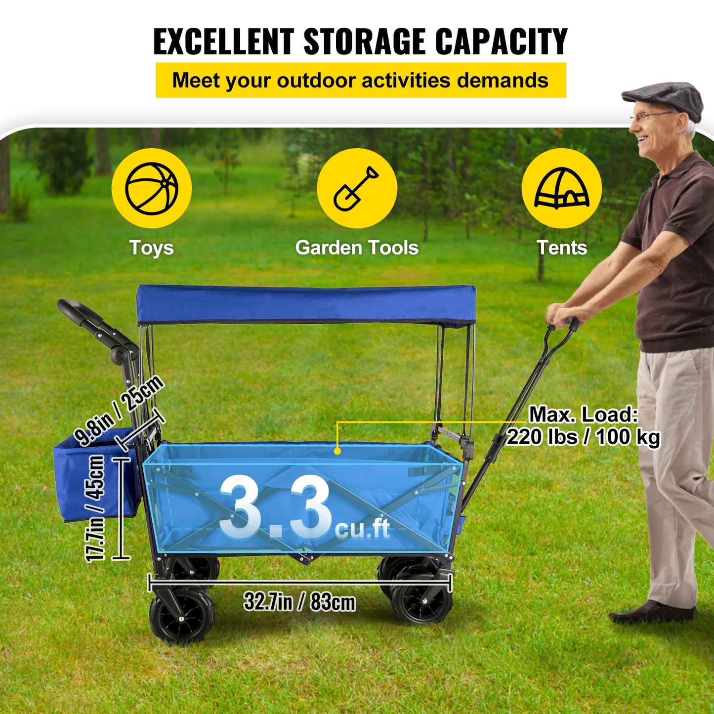 Folding Wagon Cart W/ Adjustable Handle Bar