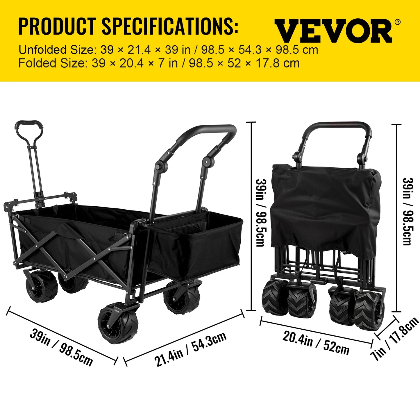 Folding Wagon Cart W/ Adjustable Handle Bar