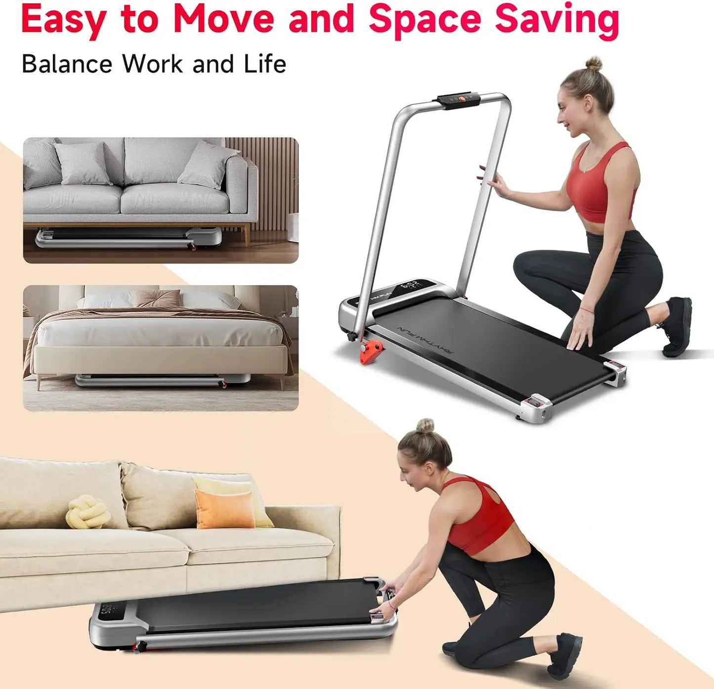 Incline Foldable Treadmill, Walking Pad with Handle Bar 3 Level Incline,