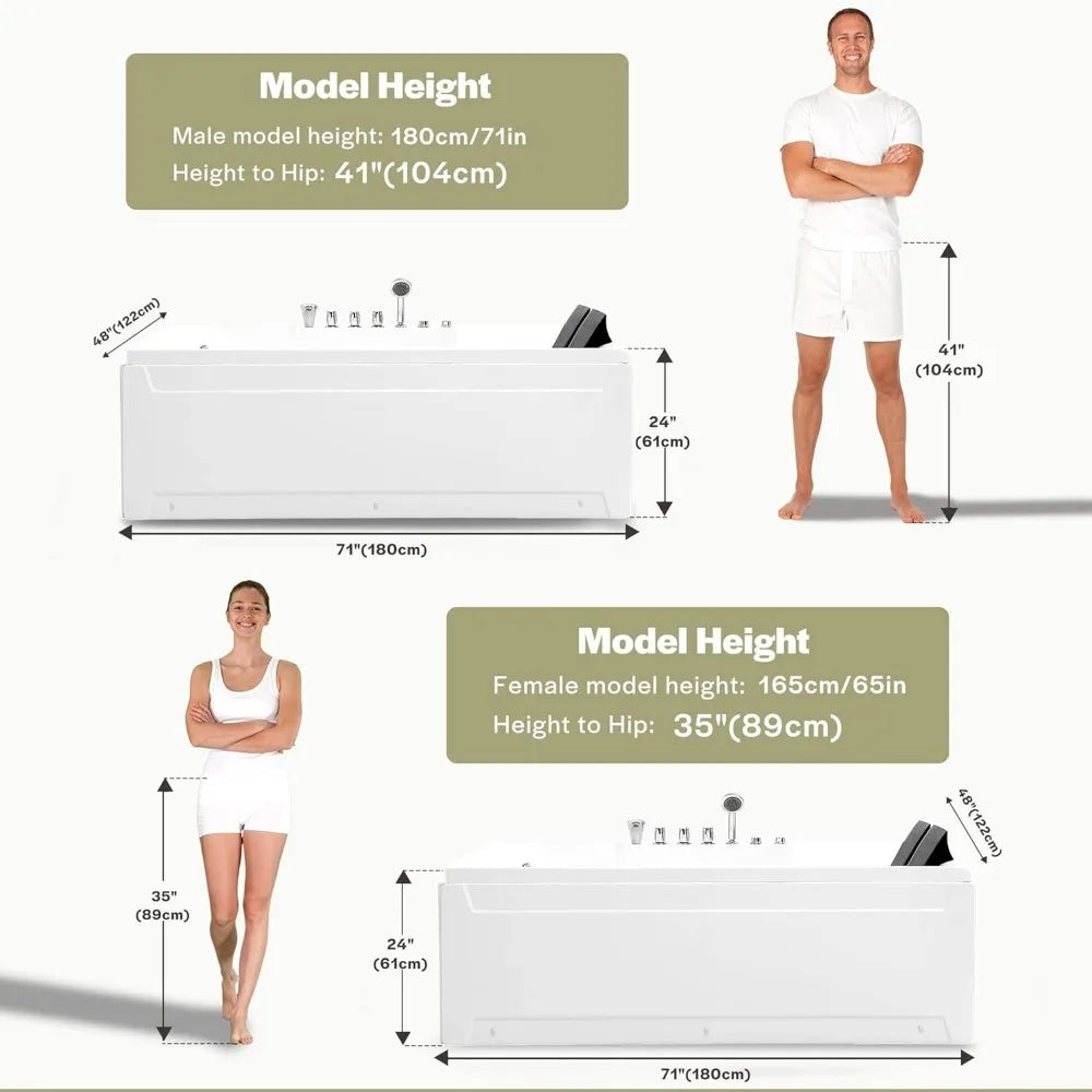 Whirlpool Tub,72" x 48" Jetted Bathtub