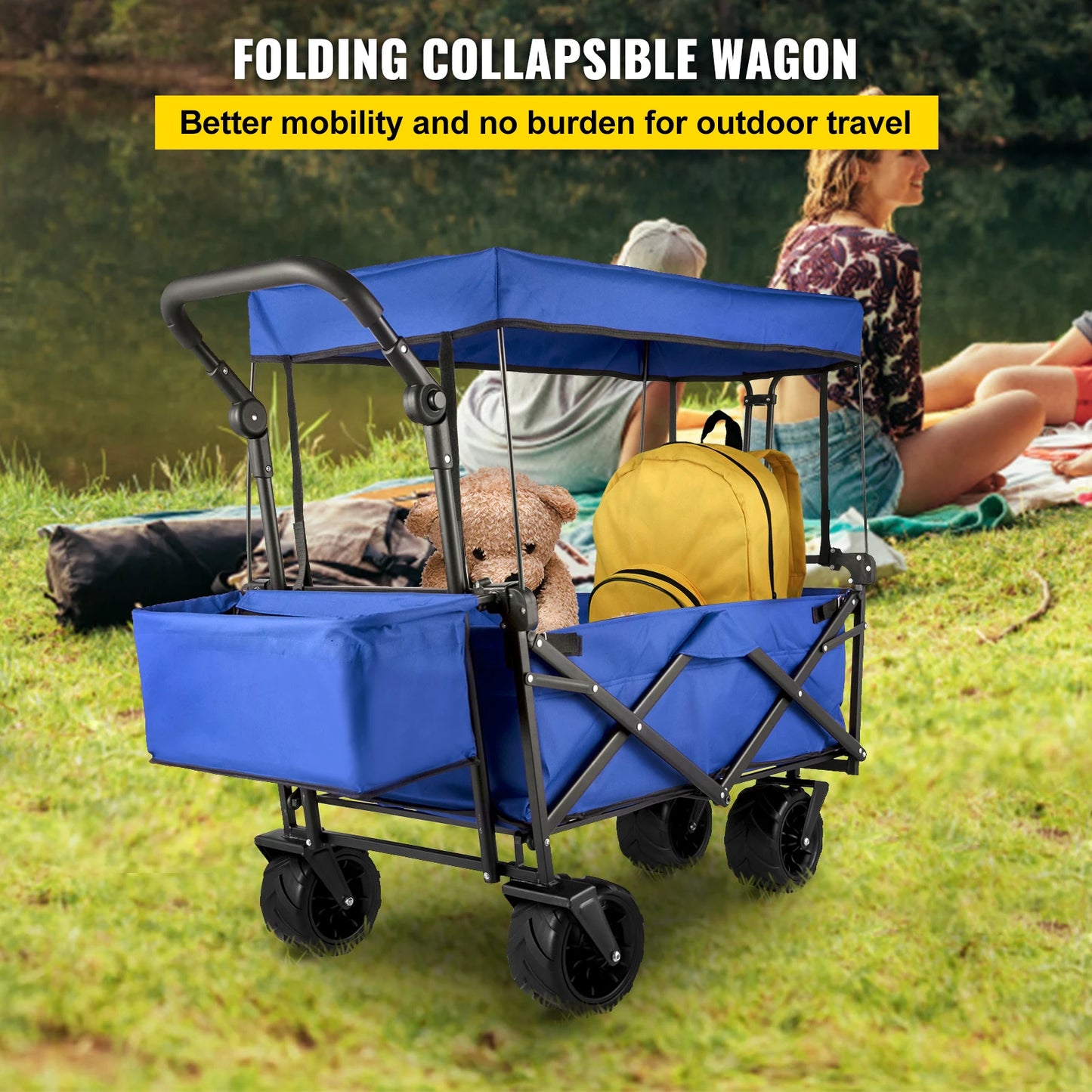 Folding Wagon Cart W/ Adjustable Handle Bar