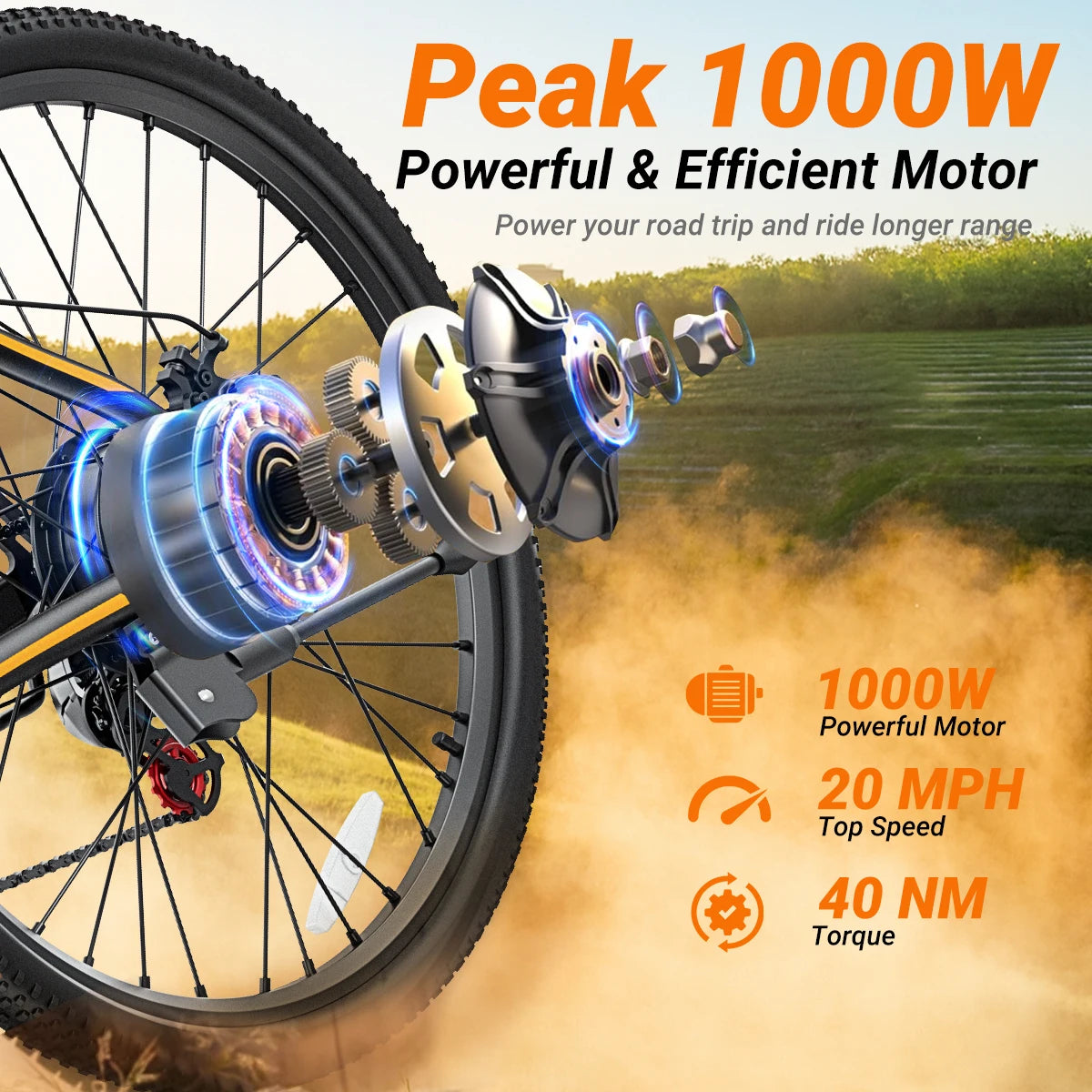 M26 Electric Bicycle 1000W Peak Motor