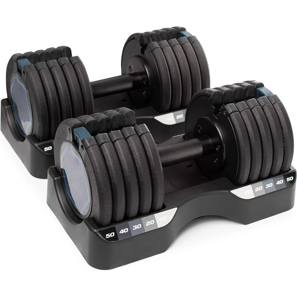 50 Lb. Rapid Strike Dumbbell Set Adjustable Gym Dumbbells Sets Large Fitness Equipment Body Building Sports Entertainment