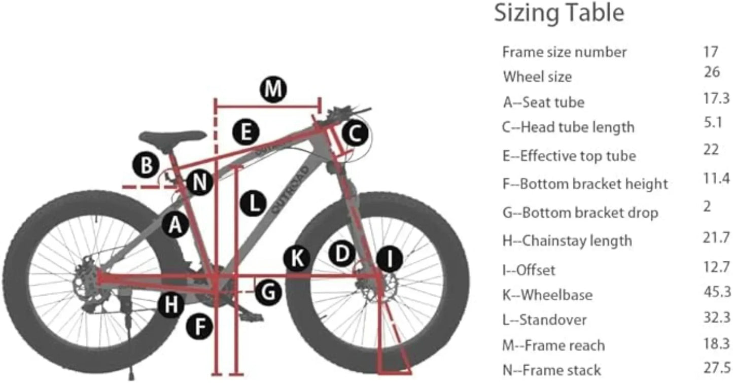 Outroad Fat Tire Mountain Bike with 26 inch Wheels 21 Speed