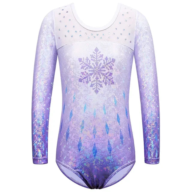 Girls Long Sleeve Mesh Patchwork Leotards