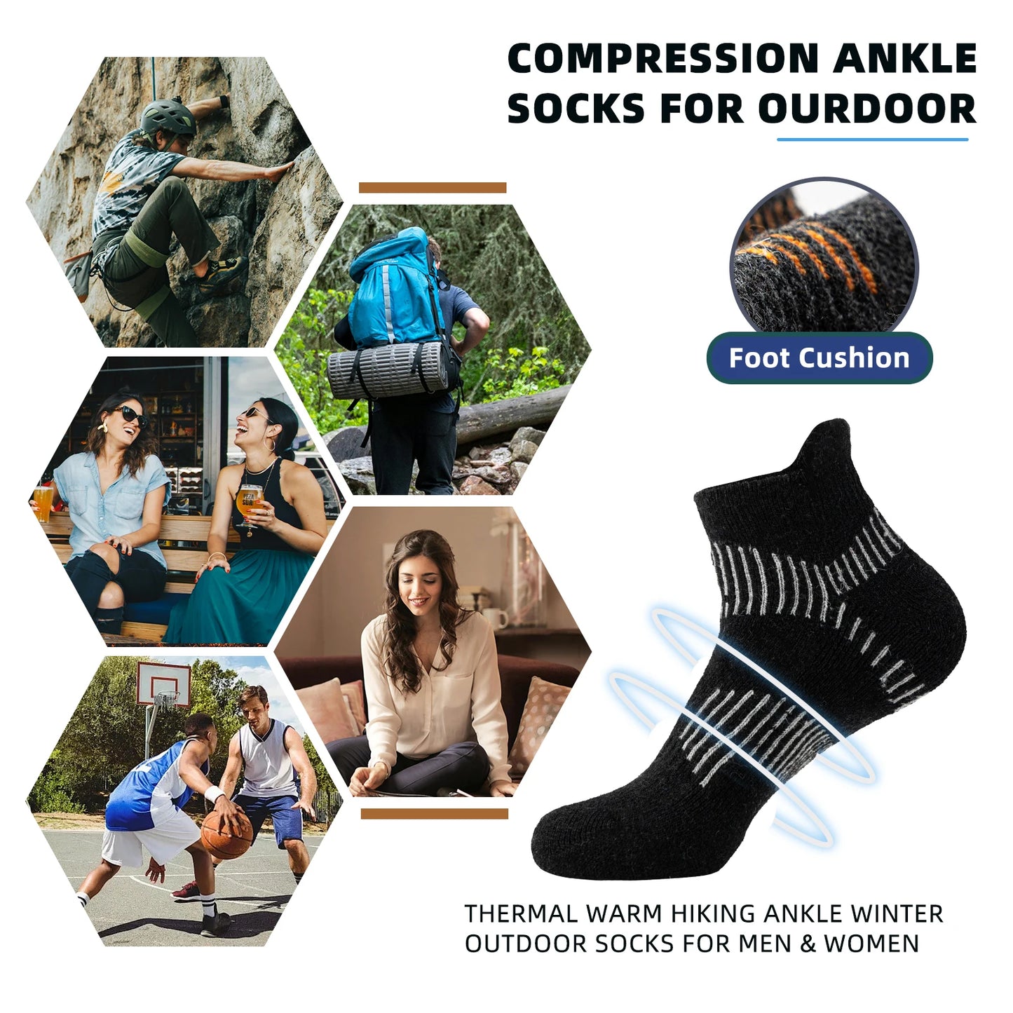 6 Pairs Men Women Merino Wool Ankle Compression  Socks