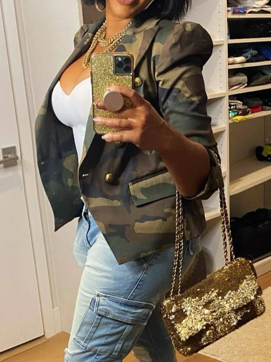 Camouflage Printed Double Breasted Jacket