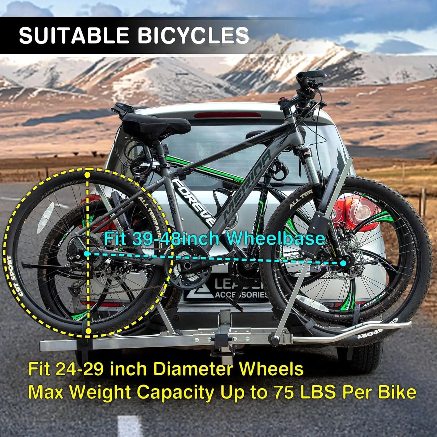 Carry 2 Bikes up to 75 lbs Each for Standard, Fat Tire and Electric Bicycles -