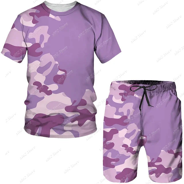 New Summer Camouflage Men's T-Shirt Shorts Tracksuit