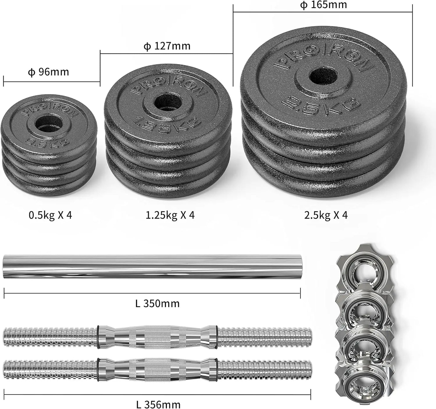 44Lbs Cast Iron Adjustable Dumbbell Set Hand Weight with Solid Dumbbell Handles